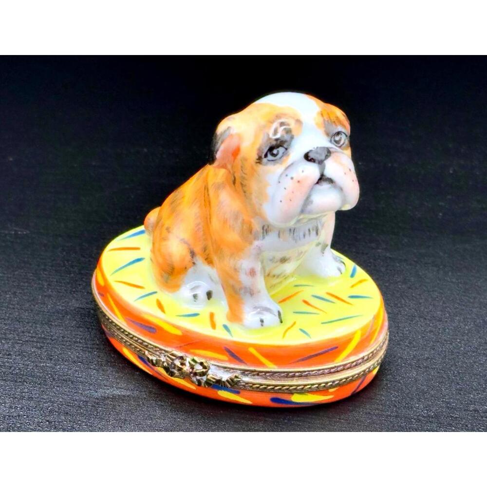 Rare & Authentic Large Sinclair Limoges Bulldog Trinket Box Hand Painted France - Picture 2 of 9
